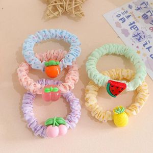 Hair Accessories Summer Cartoon Watermelon Cherry Fresh Color Dot Elastic Band For Girl Kids Cute Kawaii Fairy Rubber Ponytail Ties Fashion