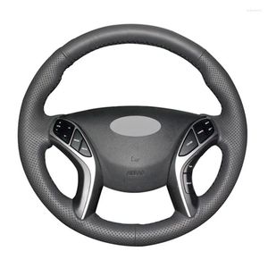 Capas de volante preto couro artificial mão costura antiderrapante capa de carro macio para i30 2012-2024 elantra gt coupe 2013-2024