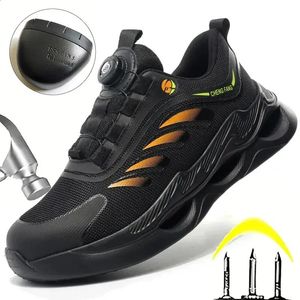 Botas de segurança com fivela rotativa para homens, tênis de trabalho, mulheres, sapatos respiráveis de aço, à prova de punção, botas masculinas 240130