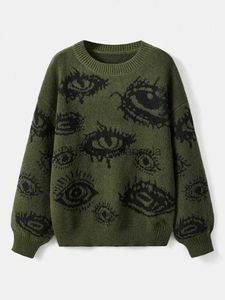 Kvinnors tröjor Traf Womens tröja Eyes Y2K Nya tröjor Knit Wear Winterkläder Kvinnor Vintage Kvinnliga kläder Långärmiga toppar Överdimensionerade T240217