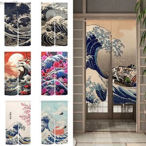 Curtain Japanese Cherry Blossom Carp Flag Ripple Linen Door Curtain Restaurant Kitchen Partition Entranceway Customizable Blackout