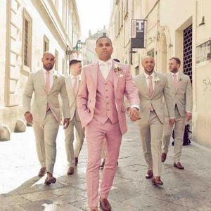 Men's Suits Costume Homme Pink Men Wedding Groom Tuxedos Slim Fit Terno Masculino Blazer For 3 Pieces Clothing