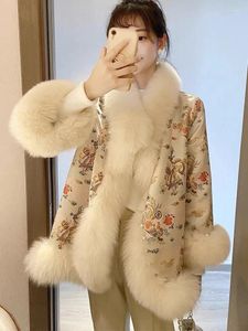 Pele feminina versão coreana imitação manto casaco feminino estilo chinês prego grânulo tang vestido haining inverno