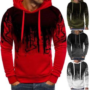 Erkek Hoodies Sweatshirts Mens Pullover Hoodie Sweatshirt Gradient Baskı Günlük Fitness Spor Giyim Temel Sıradan Hoodies Büyük Boyu Sweatshirts Gri Beyaz T240217