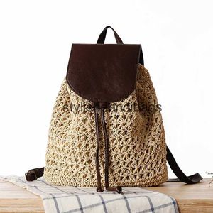 Backpack Style casual straw backpacks for women wicker woven school bag teenager girls rattan summer beach big purses lady back packs 2022H24217