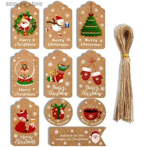 Labels Tags 50 sets of painted Christmas hanging tags kraft paper Christmas hanging tags cards party gifts packaging and hanging tags Q240217