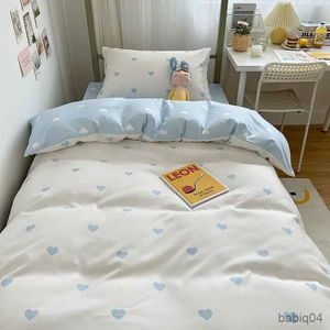 Set di biancheria da letto Set di biancheria da letto stampato Sweet Blue Love Heart per ragazza Copriletto e copriletto per bambini adulti Copripiumino 3/4 pezzi Biancheria da letto morbida