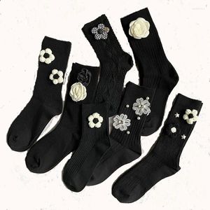 Kvinnor Socks Girls Fashion Black Simple Elegant Middle Casual Cotton Bortable Sticked Harajuku Lolita Fashionabla Girl