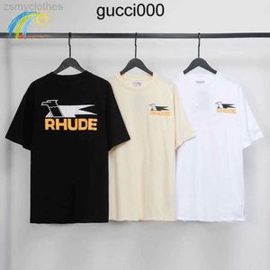 Mens T-shirts 2023 Summer Spring Fashion Streetwear Swallow Print Rhude t Shirts Men Women 1 Cotton Apricot Black White Tee Top XVNQ