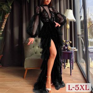 Elegante Plus Größe Frauen Spitze Party Kleid Luxry 5XL Sexy Dame Mesh Hohl Abendkleider für Geburtstag Weibliche Prom Vestido 240202