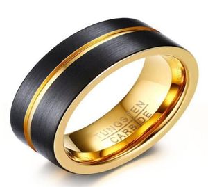 Pierścionek ślubny 8 mm szczotkowane blackgold Tungsten Eens Mens Pierścień komfortowy Fit w USA i Europie9528710