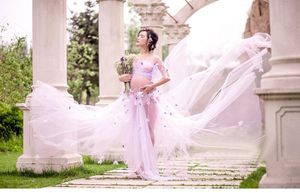 Maternity Pography Props Light Purple Maternity Gown Lace Flower fairy Dress Studio Pregnant Women Dresses Po Flower Shoot8196898