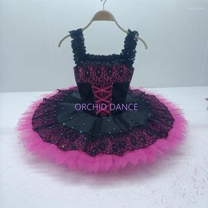 Palco desgaste de alta qualidade 7 camadas tamanho personalizado crianças meninas desempenho rosa rosa preto ballet tutu trajes