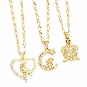 Pendant Necklaces FLOLA Tiny Zircon Moon For Women Gold Plated Heart Shape Bird Animal Jewelry Gifts Nkev74