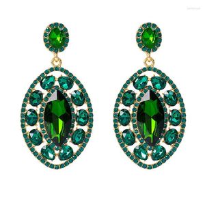 Kolczyki Dangle Modna przesadna głęboki zielony kamień owalny w kształcie pustego duże wisiorek Kobiet Kolczyka dla kobiet biżuteria hurtowa