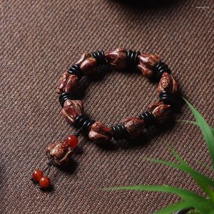 Charme Pulseiras Natural e Autêntico Sangue Caindo Lótus Bodhi Handstring Hainan Selvagem Abacaxi Escultura Vermelho Cultural Budista Bead