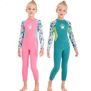 Flickor Wetsuit Diving Suit 25mm Neoprene Swimsuit Long Sleeve Surfing Jellyfish Clothing Badkläder för kallt vatten 240131