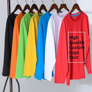 100Cotton Mens Crew Neck Tshirt Anpassad Autumn Long Sleeve Solid Color Shirt Fashion Casual Tee Brodery Company Brand 240201