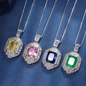 2024 Choucong Unique Square Pendant Luxury Jewelry 925 Sterling Silver Princess Cut Multi Color 5a Cubic Zircon Party Eternity Women Clavicel Necklace Gift