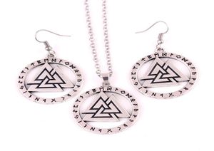 مجموعة المجوهرات للنساء Nordics الفايكنج رون تميمة Odin039S Knot Valknut Odin 039S رمز Norse Viking Warrior Netclace Ear7231065