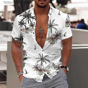 Camisetas masculinas 2023 Coco de coco 3D Camisa de praia havaiana impressa 5xl de mangas curtas Top T-shirt Q240426