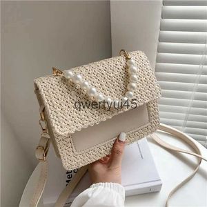 Shoulder Bags 2023 Fasion Straw Woven Bag Womens New Spring Simple Small Square Beac Vacation One Soulder Crossbody andbagH24218