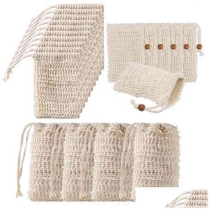 Badborstar Svampar Skrubber Naturliga exfolierande Mesh Soap Saver Sisal Bag Pouch Holder för duschskumning och torkning av Wo Dhedk