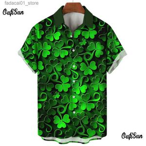Herrpolos 2024 Ny skjorta för män St. Patricks Day Daily Casual Tops Tees Kort ärmad lös överdimensionerad skjorta med Clover Print Sportswear Q240218
