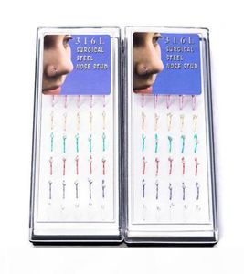 316L stainless steel hoop nose ring 40pcs each box CZ gemstone body jewelry piercing nose stud gold nose rings9579642