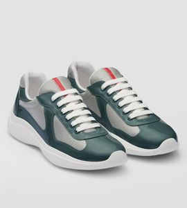 Topp lyxig design Men America Cup sneakers skor låg topp gummi sula mesh tyg patent läder herrtränare varje dag bär skateboard man promenad sko eu38-46 låda