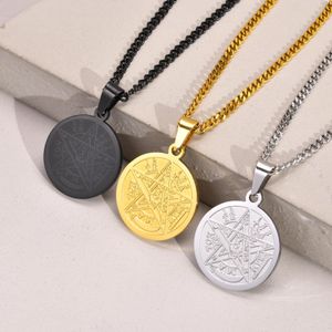 Round brand pendant necklace stainless steel Solomon pentagram pendant black mens jewelry PN1695 231202