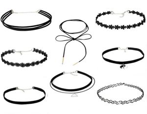 Gotisk stil Simple Accessories Choker Collar Collar Chain Necklace Combination Spetshalsband med extra prov slumpmässigt3869758