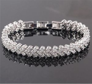 Luxo Bracelets de cristal brilho de luxo Genuíno 925 Sterling Silver Charms Bracelet Diamond Roman Jewelry3056344