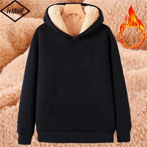 Vinter förtjockar män hoodies lambwool varm huvtröja unisex långärmad tröjor streetwear casual svarta toppar 240123