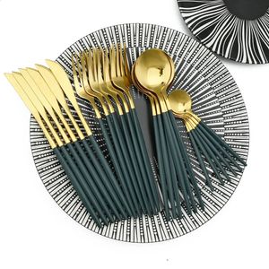 24 pçs conjunto de louça de aço inoxidável cozinha verde ouro talheres conjunto faca garfo colher talheres talheres ocidentais conjunto 240130