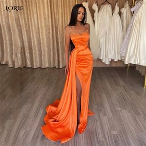 Lorie orange sjöjungfru aftonklänningar pärlor från axeln bodycon ruched formella prom klänningar veckade sidoslits kändis klänning 240125