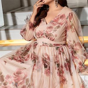 Этническая одежда плюс размер 4xl Kaftan Floral Print Mesh Maxi Платье для женщин мусульманская абая Дубай Турция Исламская саудовская арабская одеяние