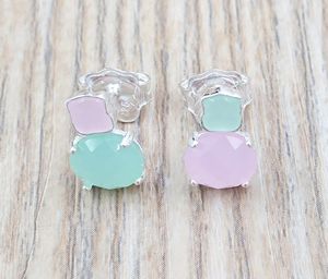 Mini Color Earrings Stud In Silver With Amazonite And Pink Quartz Bear Jewelry 925 Sterling Andy Jewel 9154336706868202