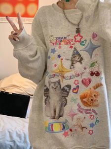 Женские толстовка adagirl kawaii cat print hoodie Женская толстовка с длинным рукавом Американская ретро-ретро-девочка котенка