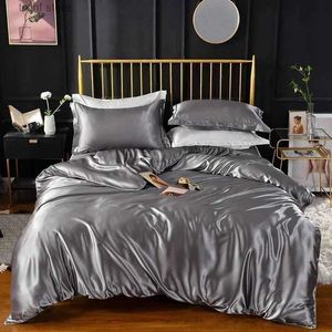 Bedding sets High End Queen Duvet Cover Set Silky Soft Cozy King Size Bedding Set Luxury Polyester Satin Smooth Single Double Bedding Sets T2402