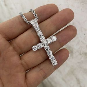 Hq Gems 26x50mm Cross Pendant 925 Sterling Silver d Vvs Moissanite Diamond Chian Necklace