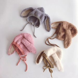 Зимняя плюшевая шапка с кроликом, толстая теплая детская шапка-бини, детская мягкая шапка в корейском стиле для девочек и мальчиков, От 3 до 36 месяцев 240123