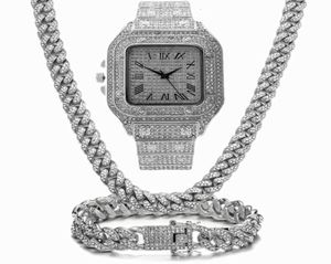 Chain Chains Iced Bling Out Miami Cuban Link Rhinestone Watch Necklaces Bracelet Women Men Jewelry Set Hip Hop Choker6343569