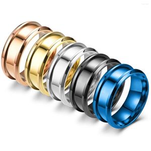 Anelli a grappolo 1 pezzo 8 mm in acciaio inossidabile smussato anello con intaglio per uomo gioielli di moda nero blu colore offerte all'ingrosso da uomo