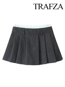 Kvinnors shorts trafza 2024 Spring Women Fashion Culottes Double Waistband Tight Short Pant Woman mångsidig preppy stil kvinnlig mini