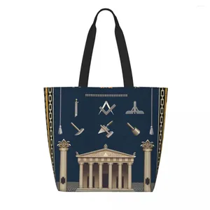 Alışveriş Çantaları Sevimli Masonluk İş Kurulu Tote Çanta Geri Dönüşüm Masonik Semboller Tuval Bakkal Omuz Müşterisi