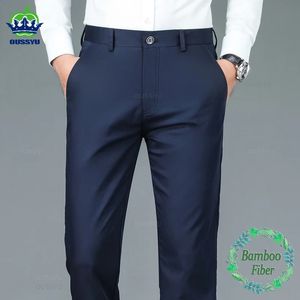 Högkvalitativ lyxig rak affärsdräkt Pants Men Bamboo Fiber Designer Autumn Winter Elegant Casual Long Formal Trouser Male 240124