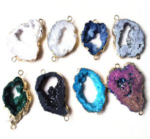 Färgglada Crystal Quartz Geode Connector Druzy Beads Slice Agate Druzy Gemstone Connector Pärlor för smycken tillverkning8787572