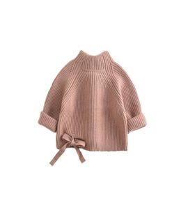 Baby Girls sweater kids laceup Bow knitted sweater pullover children stand neck long sleeve jumper A40377524478