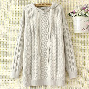 4XL Plus Size Hooded Sweater For Women Autumn Retro Twist Pattern Jumper Winter Leisure Knitting Loose Pullover 240202